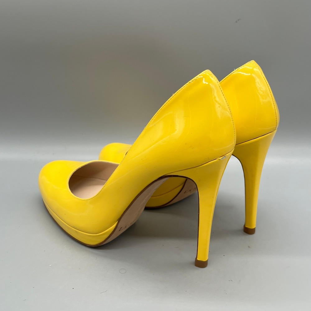 LK Bennett Shoes Womens 8.5 Yellow Patent Leather Platform Stiletto Heels Pumps - Picture 5 of 11